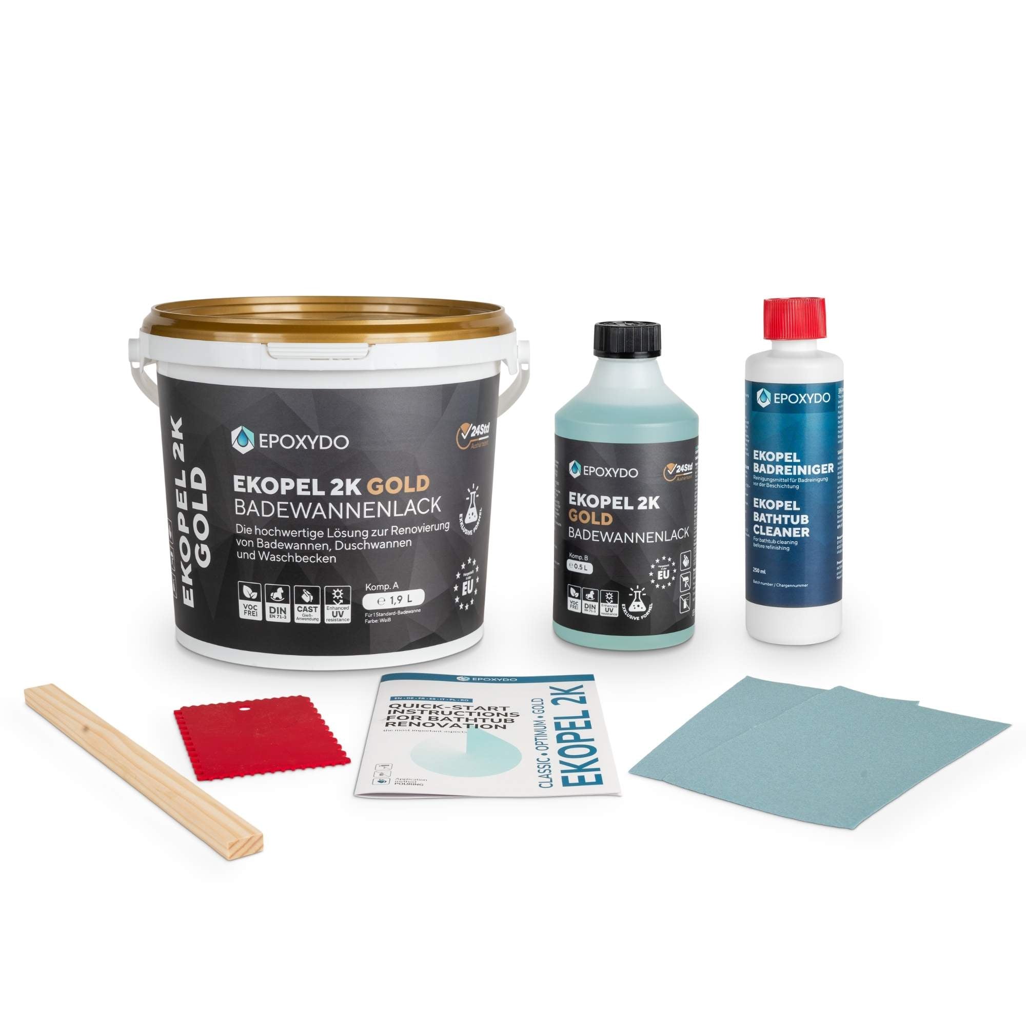 EKOPEL 2K-GOLD Badewannenlack. Komplettset. Aushärtungszeit 24H. Erhöhte UV-Beständigkeit.
